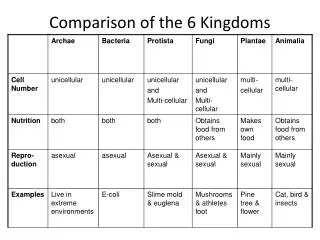 comparison of the 6 kingdoms