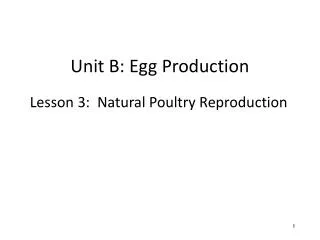 Unit B: Egg Production
