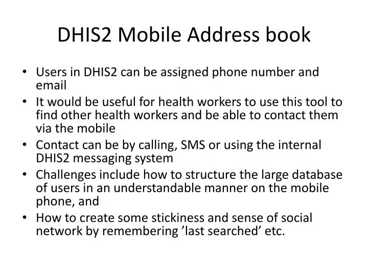 dhis2 mobile address book