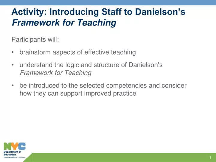 activity introducing staff to danielson s framework for teaching