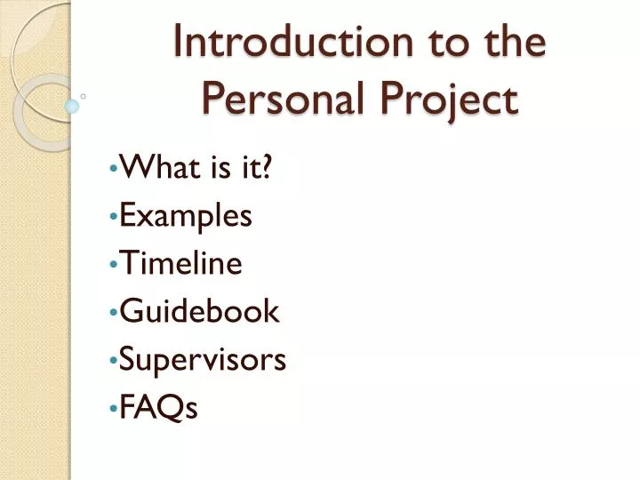 introduction to the personal project