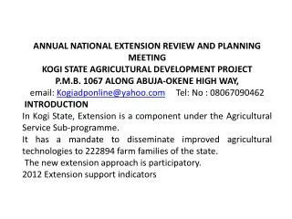 ANNUAL NATIONAL EXTENSION REVIEW AND PLANNING MEETING KOGI STATE AGRICULTURAL DEVELOPMENT PROJECT