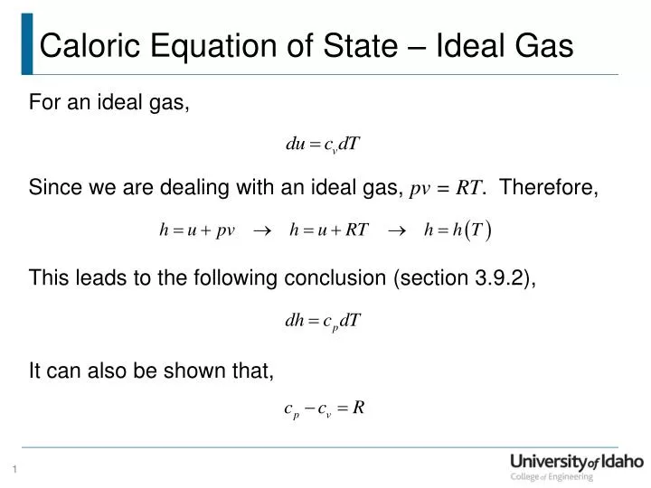 caloric equation of state ideal gas