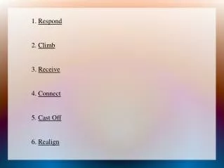1 . Respond 	2. Climb 	3. Receive 	4. Connect 	5. Cast Off 	6. Realign