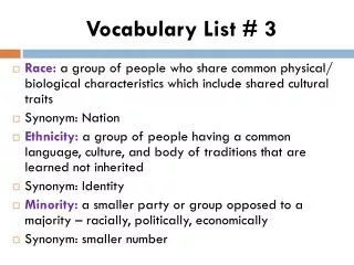 Vocabulary List # 3