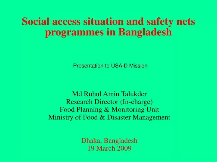 social access situation and safety nets programmes in bangladesh