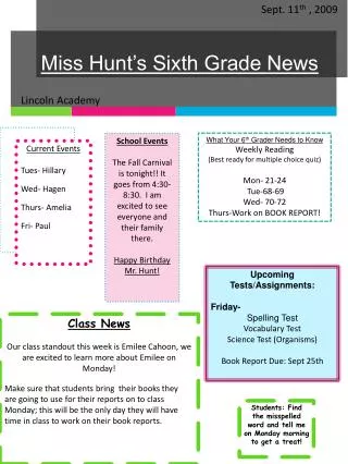 miss hunt s sixth grade news