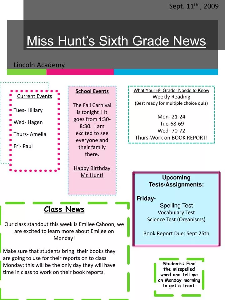 miss hunt s sixth grade news