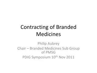 Contracting of Branded Medicines