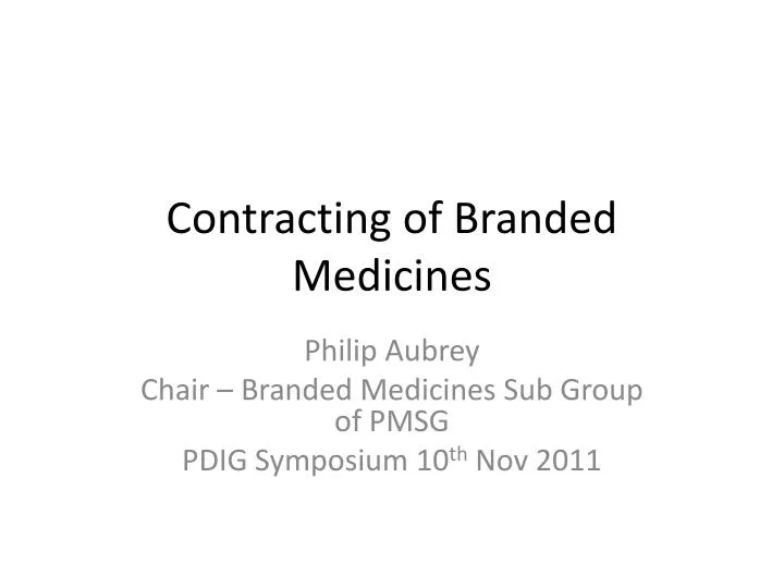 contracting of branded medicines