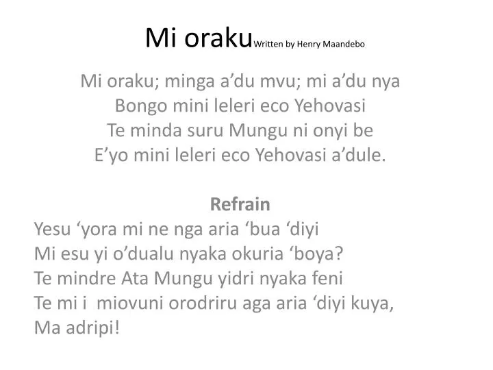 mi oraku written by henry maandebo