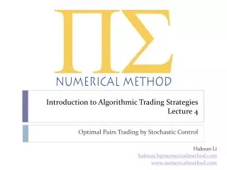 Introduction to Algorithmic Trading Strategies Lecture 4