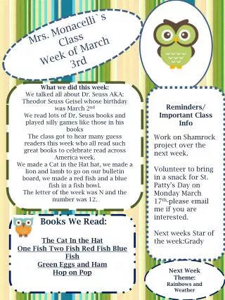 Mrs. Monacelli`s Class Week of March 3rd