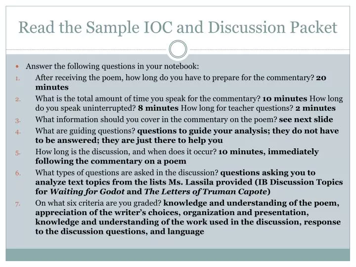 read the sample ioc and discussion packet