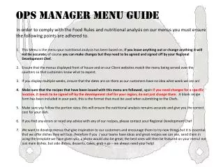 Ops Manager Menu Guide