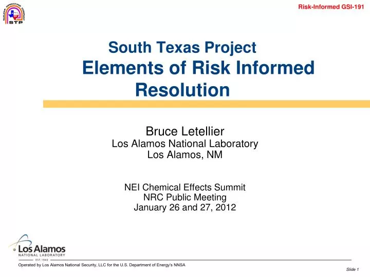 south texas project elements of risk informed resolution