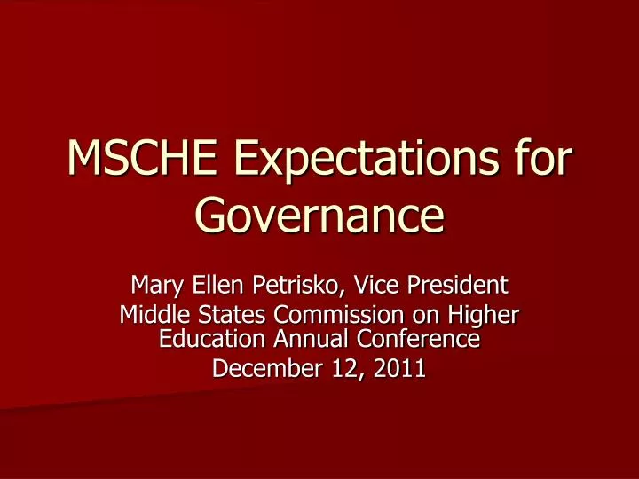 msche expectations for governance