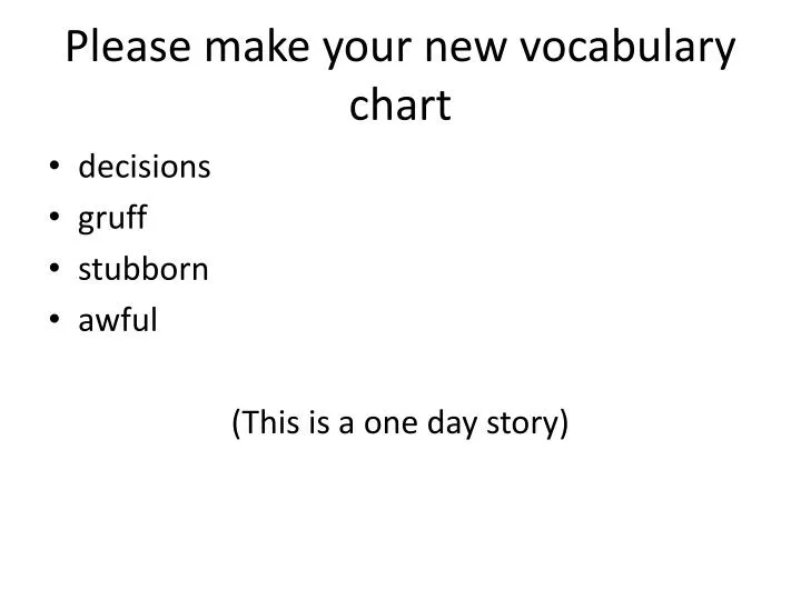 please make your new vocabulary chart