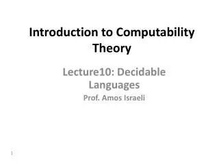 Introduction to Computability Theory