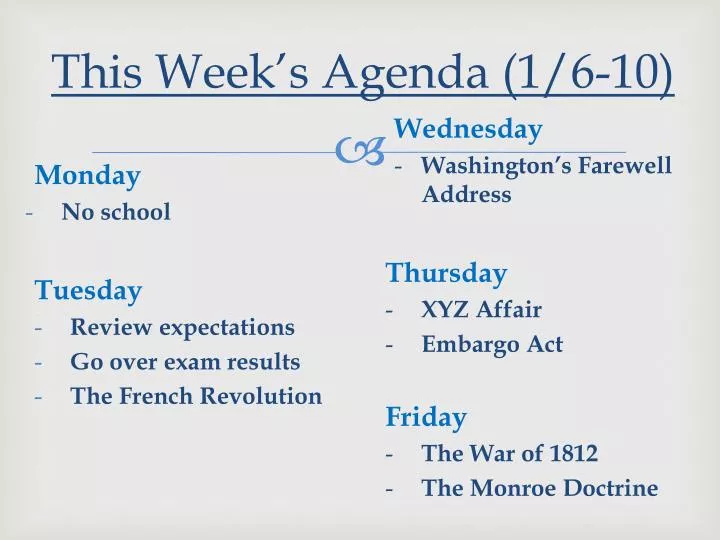 this week s agenda 1 6 10