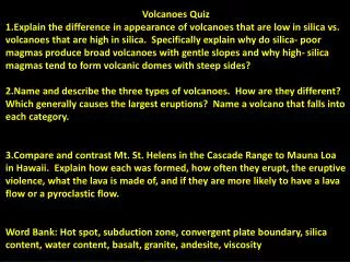 Volcanoes Quiz