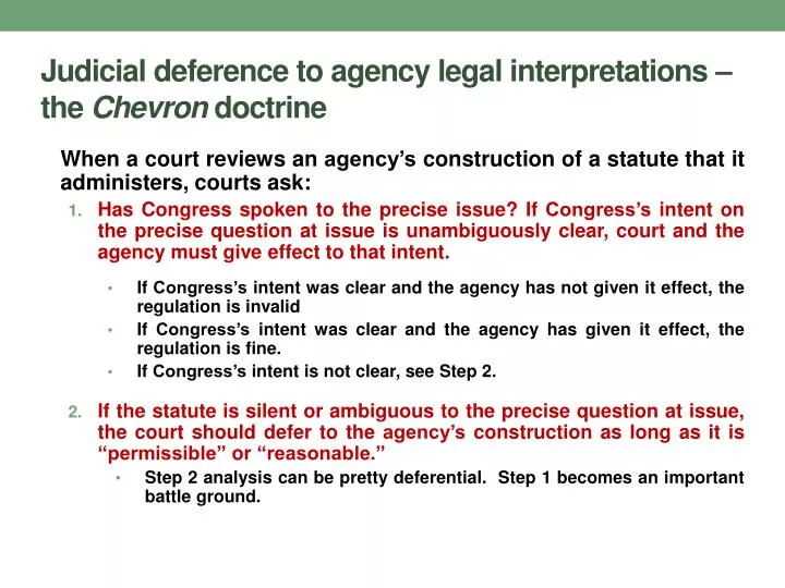 judicial deference to agency legal interpretations the chevron doctrine