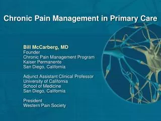Chronic Pain Management in Primary Care