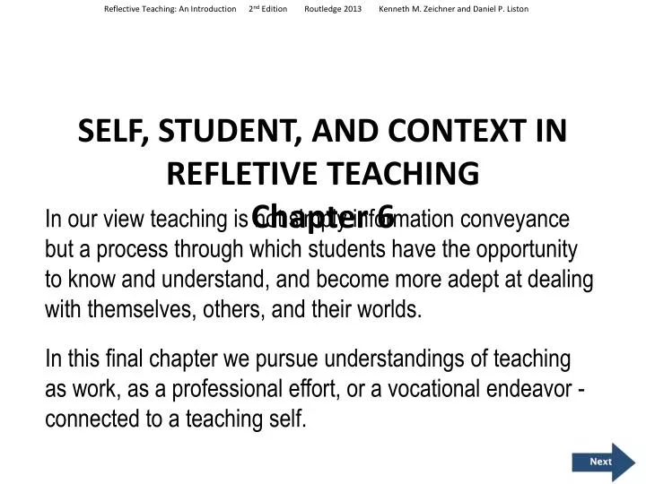 self student and context in refletive teaching chapter 6
