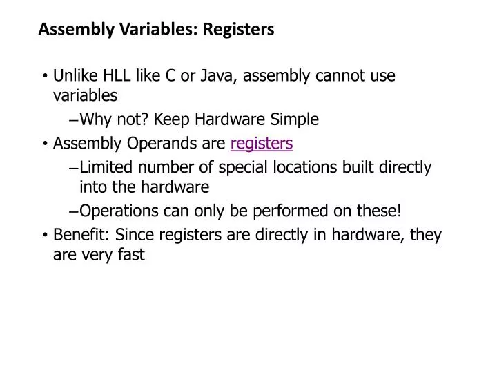 assembly variables registers