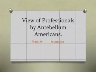 View of Professionals by Antebellum Americans.