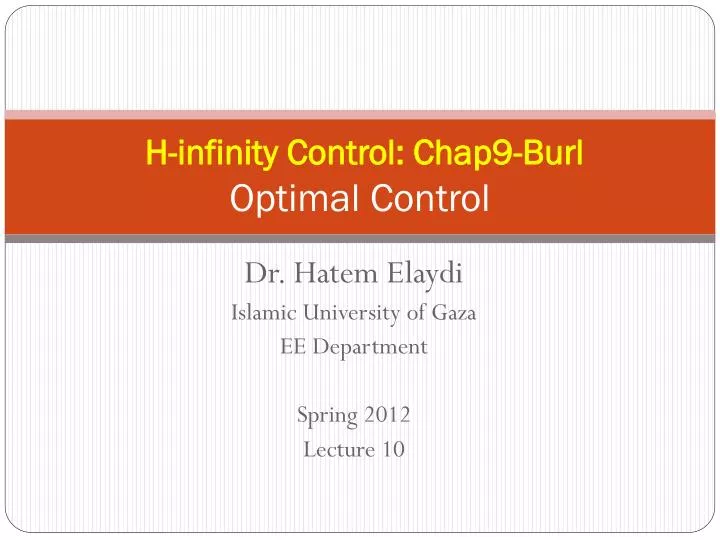 h infinity control chap9 burl optimal control
