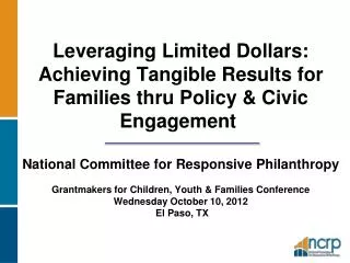NCRP Promotes Philanthropy That:
