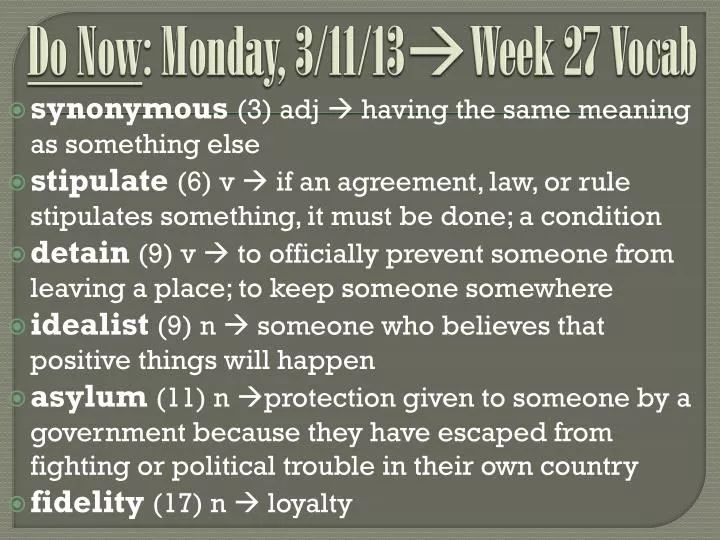 do now monday 3 11 13 week 27 vocab