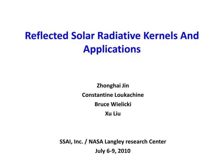 reflected solar radiative kernel s and applications