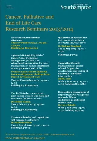 Cancer, Palliative and End of Life Care Research Seminars 2013/2014