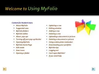 Welcome to Using MyFolio