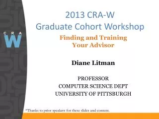 2013 CRA-W Graduate Cohort Workshop