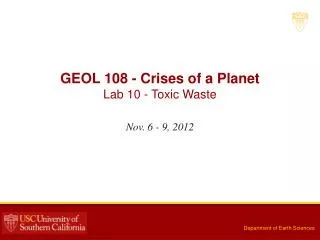 GEOL 108 - Crises of a Planet Lab 10 - Toxic Waste