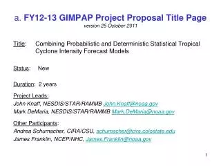 a. FY12-13 GIMPAP Project Proposal Title Page version 25 October 2011