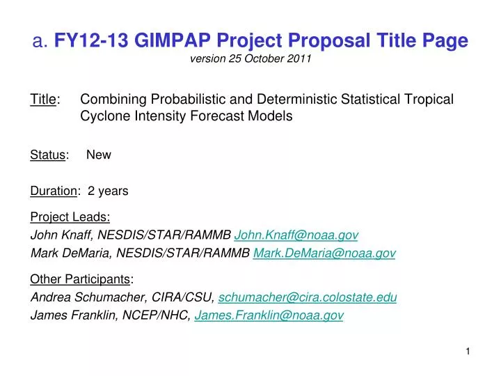 a fy12 13 gimpap project proposal title page version 25 october 2011