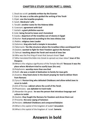 CHAPTER 6 STUDY GUIDE PART 1: ISRAEL Dead sea scroll: probably written by the Essenes