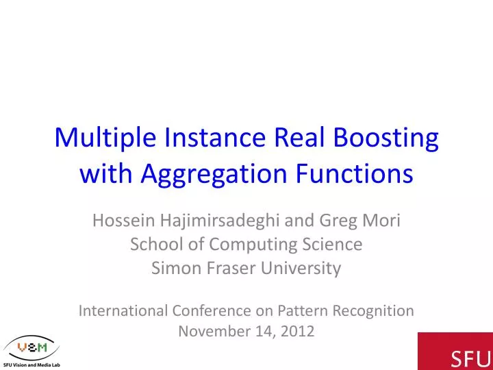 multiple instance real boosting with aggregation functions