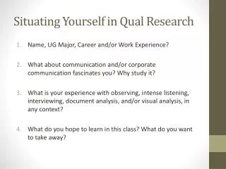 Situating Yourself in Qual Research