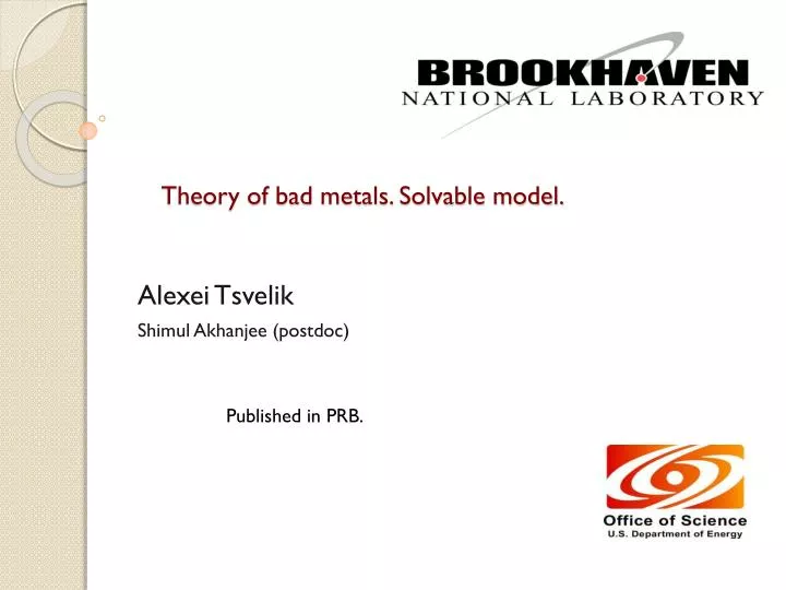 theory of bad metals solvable model