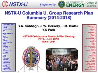 NSTX-U Columbia U. Group Research Plan Summary (2014-2018)