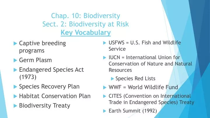 chap 10 biodiversity sect 2 biodiversity at risk key vocabulary