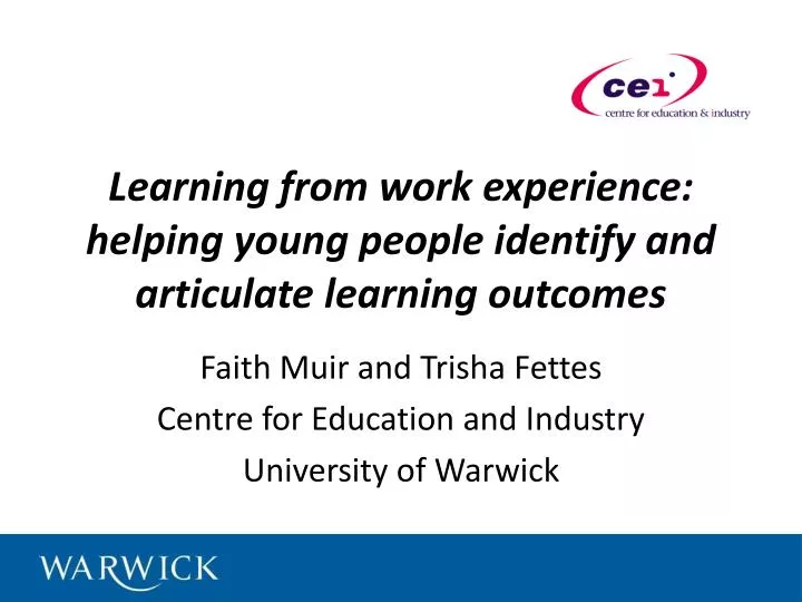 learning from work experience helping young people identify and articulate learning outcomes