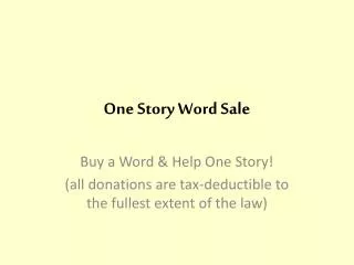 One Story Word Sale