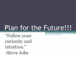 Plan for the Future!!!
