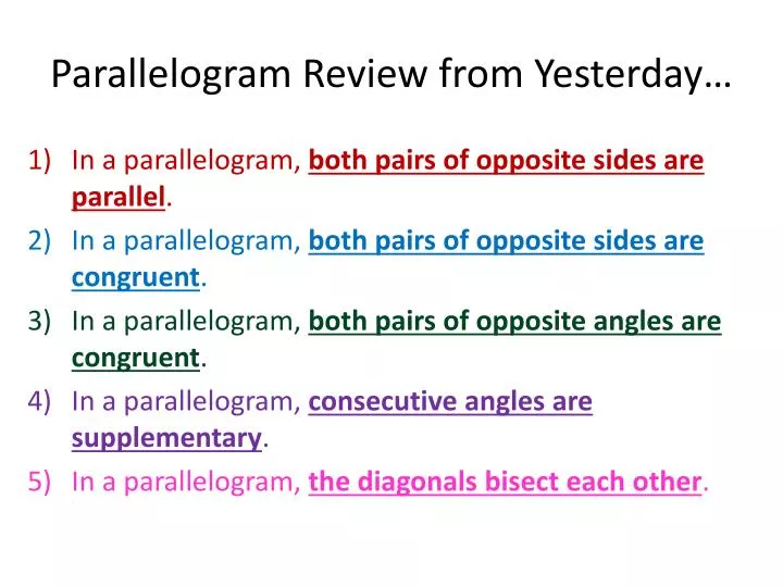 parallelogram review from yesterday